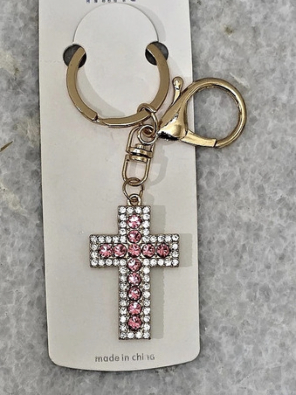 Mint Pink Crystal Cross Keychain Bag Charm NWT